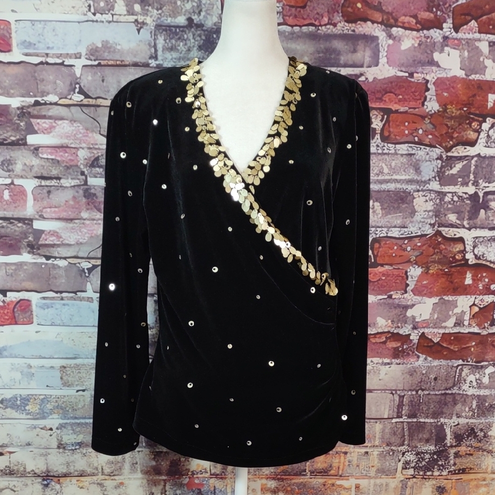 KM Collections By Milla Bell Velvet Top w/Paillette Embellishments